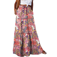 Load image into Gallery viewer, Women's Bohemian Skirts Vintage Elastic High Waist A-Line Skirts Tiered Long Skirts with Pockets

