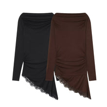 Load image into Gallery viewer, Asymmetric Lace Hem Tee Women
