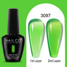 Load image into Gallery viewer, NAILCO 15ml Colorful Jelly Gel Nail Polish Gorgeous Color HEMA TPO FREE Soak Off UV LED Semi Permanent Long Wear Gel Varnish
