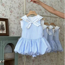 Load image into Gallery viewer, Blue Striped Sailor Girls Dress
