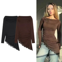 Load image into Gallery viewer, Asymmetric Lace Hem Tee Women
