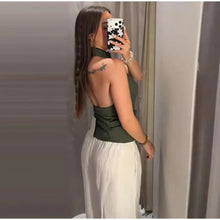 Load image into Gallery viewer, Women's Top 2026 Summer Elegant Fashion Silky Vacation Halter Neck Backless Sexy Unique Army Green Beach Style Party Women's Top

