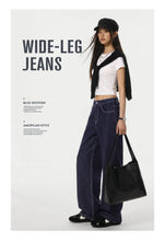 Load image into Gallery viewer, Maden Women's Vintage 12.4oz Washed Denim Jeans Straight Wide-Leg Casual Loose Fit Blue Trousers For Spring and Fall Streetwear
