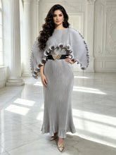 Load image into Gallery viewer, Elegant Pleated Long Dress with Butterfly Belt Women Cape Sleeve Wave Edge Ruffle Evening Party Dress
