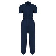 Load image into Gallery viewer, Womens Short Sleeve Scrubs Jumpsuit Front Zipper Elastic Waist Jogger Pants Rompers Nurse Doctor Workwear for Caring Nursing
