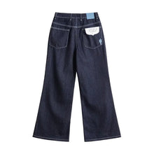 Load image into Gallery viewer, Maden Women's Vintage 12.4oz Washed Denim Jeans Straight Wide-Leg Casual Loose Fit Blue Trousers For Spring and Fall Streetwear
