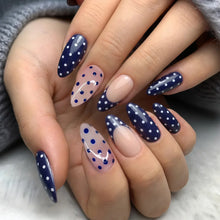 Load image into Gallery viewer, Medium long fake nails for women girls pink white black red blue brown polka dots design almond ballet tips press on false nail
