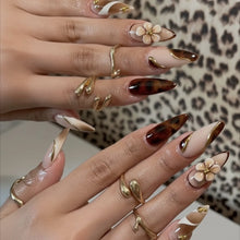 Load image into Gallery viewer, Medium fake nails for women Gradient nude brown blue flowers or rhinestones fall winter almond tips press on false nail art set
