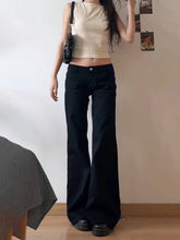 Load image into Gallery viewer, Women Low Waist Flared Jeans Retro Style Blue Black Micro Flare Pants Loose Straight Wide Leg Jeans Female Spring Fashion
