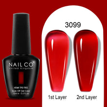 Load image into Gallery viewer, NAILCO 15ml Colorful Jelly Gel Nail Polish Gorgeous Color HEMA TPO FREE Soak Off UV LED Semi Permanent Long Wear Gel Varnish
