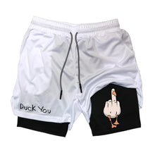 Load image into Gallery viewer, Cartoon Duck Print Men's Shorts Summer Double Layer Letter Print  Quick Drying Pants Fitness Tracksuit Beach Short Pants RL0358
