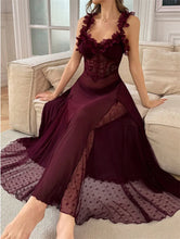 Load image into Gallery viewer, Night Dress Woman Suspenders Polka Dot Mesh Sleepwear Fairy Bow Long Dress Pajama Petal Nightwear V-Neck Backless Sexy Nightgown
