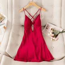 Load image into Gallery viewer, Female Nightdress Sexy Backless Spaghetti Strap Nightgown Sleepwear Spring Summer Nightwear Loose Silk Satin Home Dress Lingerie
