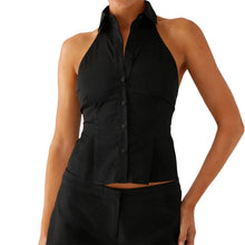 Load image into Gallery viewer, Women Button up Halter Tops Summer Trendy Lapel Tie up Backless Shirts for Streetwear Aesthetic Grunge Clothes
