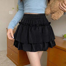 Load image into Gallery viewer, Summer Kawaii White Ruflles Skirt Women Fashion Slim Fit Chiffon Mini Skirts Giris Y2k All Match Elastic High Waist Black Faldas
