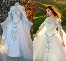 Load image into Gallery viewer, Medieval Wedding Dresses Elven Cape cloak Hood Fairy Long Sleeves embroidery Renaissance Fantasy Victorian Bride Gown customsize
