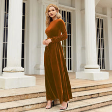 Load image into Gallery viewer, Women's Elegant A-Line Velvet Dress for Wedding Guest Prom Party Wedding Party, Long Sleeve Round Neck Belted Full Skirt
