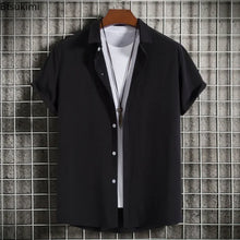 Load image into Gallery viewer, New Short Sleeve Shirts for Men Fashion Solid Casual Lapel Cardigan Tops Men Comfort Single-breasted Blouse Summer Beach Shirts
