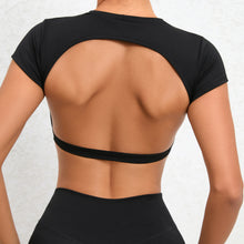 Load image into Gallery viewer, Sports Muscle Back Tee Without Padded Women Backless Sports Shirts Workout Gym Training Yoga T-Shirt Outdoor Open Back Tops
