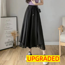 Load image into Gallery viewer, Women Pants Culottes Elastic Wide Leg Irregular Hem Double Layers Korean Trousers Summer Casual Loose Pleated Pants
