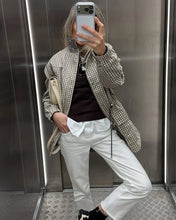Load image into Gallery viewer, Women's Coat 2026 New Autumn Gray Plaid Long Sleeve Loose Drawstring Decorative Coat Casual Fashion Personal Ladies Outerwear
