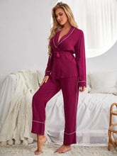 Load image into Gallery viewer, Wrap Belt V Neck Pajama Set
