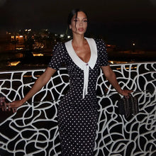Load image into Gallery viewer, Dot Printed Dresses For Women Fashion Sexy Streetwear Short Sleeves Sheath Turn Down Collar V-Neck Long Vestidos Robes Female
