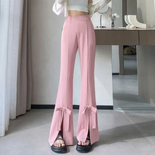 Load image into Gallery viewer, Women's Wide-Leg Pants High-Waisted with Bow Tie Detail Side Slits
