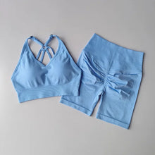 Load image into Gallery viewer, Women's Yoga Set Strappy Sports Bra &amp; High Waisted Shorts | Quick Dry Padded Butt Lifting Workout Outfit for Running Traini
