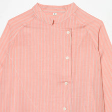 Load image into Gallery viewer, Women's Pink Striped Shirts Summer Asymmetric Button Mid Sleeve Loose Fit Shirts Casual Office Look Vintage Elegant Female Tops

