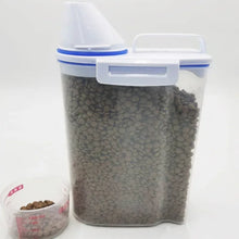 Load image into Gallery viewer, 1.5kg/2kg Dog Cat Food Pail Plastic Storage Tank with Measuring Cup Container Moisture-proof Sealed Jar Pet Supplies Accessories

