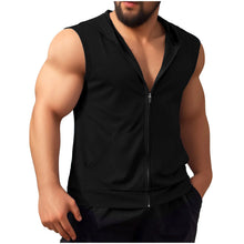 Load image into Gallery viewer, Summer New Men's Workout Hooded Tank Tops Zip-up Sleeveless Gym Bodybuilding Tees Muscle Tops Male Streetwear Casual Sweatshirts
