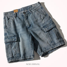 Load image into Gallery viewer, Retro Denim Utility Knee Shorts
