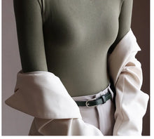 Load image into Gallery viewer, Ruffled Turtleneck Stretch Tee Women
