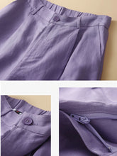 Load image into Gallery viewer, Women's Shorts Cotton Linen High Waisted Short Pants Casual Loose Solid Purple Button Summer Shorts for Women

