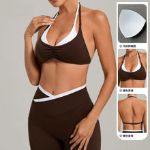 Load image into Gallery viewer, Women's Gym Workout Two-color Yoga Sports Bras Halter Neck Open Back Design Sports Tank Top Running Fitness Built-in Bra Cups
