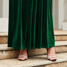 Load image into Gallery viewer, Women's Elegant A-Line Velvet Dress for Wedding Guest Prom Party Wedding Party, Long Sleeve Round Neck Belted Full Skirt
