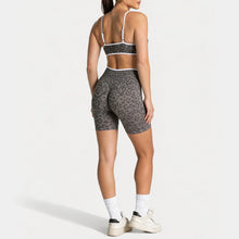 Load image into Gallery viewer, Women Leopard Print 2 Piece Yoga Set High Waist Butt Lift Biker Shorts Adjustable Strap Sports Bra Gym Workout Activewear
