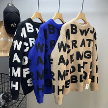 Load image into Gallery viewer, Sweater Men's Clothing Winter Full-print Letter Jacquard Loose Thickened Design Round Neck Top Trendy American Style Sweater
