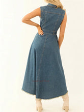 Load image into Gallery viewer, Denim Dresses For Women Sleeveless Sexy Irregular Girl Fashion A-Line Long Tunic Dress Lady Lace-Up Female Jeans Clothes
