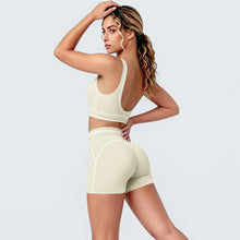 Load image into Gallery viewer, New Woman Yoga Set Color Blocking Sexy Sport Bra Yoga Underwear with Chest Pad High Waist Stripe Running Fitness Shorts Yoga Set
