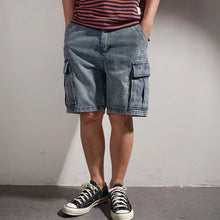 Load image into Gallery viewer, Retro Denim Utility Knee Shorts
