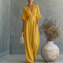 Load image into Gallery viewer, Women's Jumpsuit Fashion High Waist V-neck Casual Jumpsuits Sexy Solid Color Office Wide Leg Trousers Overalls Vacation Outfit

