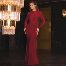 Load image into Gallery viewer, Women's Elegant Wedding Party Dress Female Clothing O-neck Long Sleeve Ruched High Waist Bodycon Long Maxi Evening Prom Dresses
