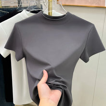 Load image into Gallery viewer, Casual Short Sleeve Women T-shirts Summer New Solid Color Slim Fit Elegant Basic Tees Top Shirts Half High Neck Simple Tshirt
