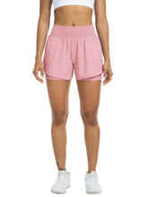 Load image into Gallery viewer, Women's high-waisted athletic shorts for running, yoga, layered design, anti-exposure, fitness, and workout with pockets
