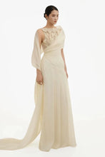 Load image into Gallery viewer, Women's Formal Evening Gowns Ivory Bridesmaid Dress With 3D Floral Applique Draped Cape Evening Dresses Wedding Dress
