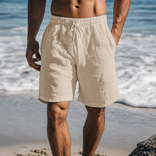Load image into Gallery viewer, Men Cotton Linen Shorts Summer Lightweight Breathable Casual Beach Style Shorts Basic Solid Color Sweatpants Elastic Waist
