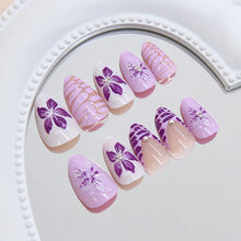 Load image into Gallery viewer, Medium fake nails for women Gradient nude brown blue flowers or rhinestones fall winter almond tips press on false nail art set
