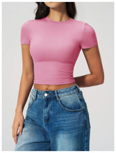 Load image into Gallery viewer, Yoga Shirts Women Sexy Exposing The Navel Short Sleeve Workout Crop Top Gym Top Fitness Running Workout Sport T-shirts Yoga Wear
